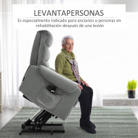 HOMCOM Sillón de Masaje Relax Sillón Levantapersonas con Reclinación Eléctrica hasta 135° Control Remoto y 8 Zonas de Masaje Tapizado en Terciopelo y Acolchado 79x97x103 cm Gris - details 2