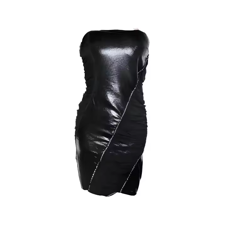 VESTIDO MINI NEGRO DE PALABRA DE HONOR  AJUSTADO MARCA GENERICA - 1