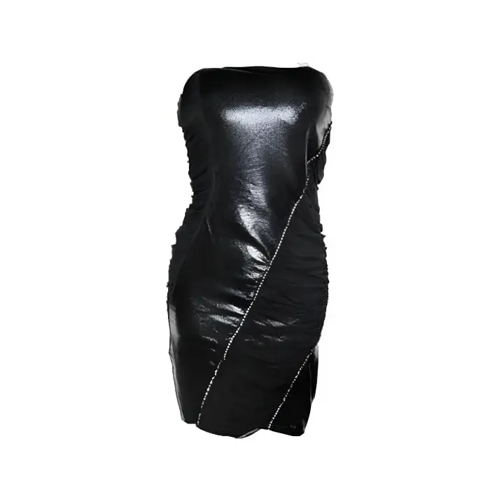 VESTIDO MINI NEGRO DE PALABRA DE HONOR  AJUSTADO MARCA GENERICA - 1