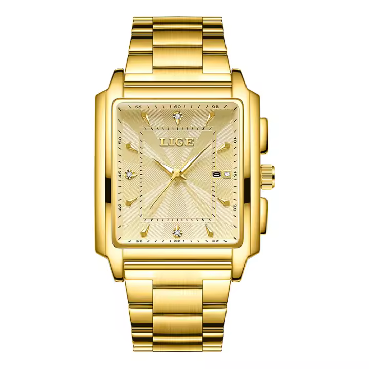 Reloj De Pulsera Deportivo De Moda LIGE Para Hombres Cuadrado Impermeable De Lujo Militar Cuarzo Cronógrafo De Acero Inoxidable Con Manos Luminosas Y Fecha Automática - 1