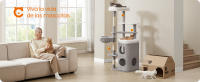 Feandrea Árbol Alto para Gatos, Altura de 152 cm, Rascador Multinivel con 2 Cuevas Grandes, una Hamaca, 3 Columnas para Arañarse, 3 Plataformas, Gris Paloma/Gris Oscuro - details 0
