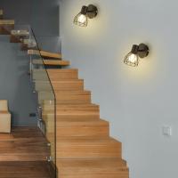 Lámpara de pared interior, lámpara de pared vintage, enchufe E14, giro de 350 ° y giro de 90 °, foco de pared, 40W máx. Apliques negros industriales para salas de estar, dormitorios, pasillo, escaleras, Juego de 2 [Clase energética A +] - details 3