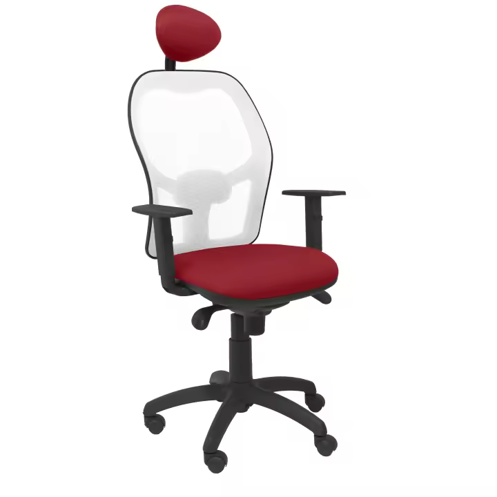 Silla de Oficina Ergonómica Piqueras Y Crespo con Malla Blanca y Asiento Bali Granate - 1