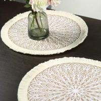 1 Pieza De Tela De Juta Para Mesa De Comedor Con Patrón Geométrico Moderno Y Borde Con Borlas Tapete Redondo Para Dormitorio Sala De Estar Cocina - details 4
