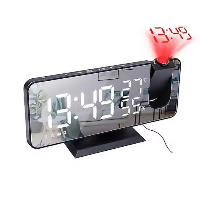 Tipo B en8827 LED espejo Relojes de pantalla FM Radio proyección digital Despertador con temperatura - 1