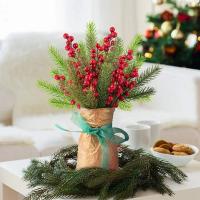 10Pcs Ramas De Pino Artificiales Con Bayas Rojas Para Decoración De Navidad Árbol De Navidad Corona De Navidad Regalos - details 1