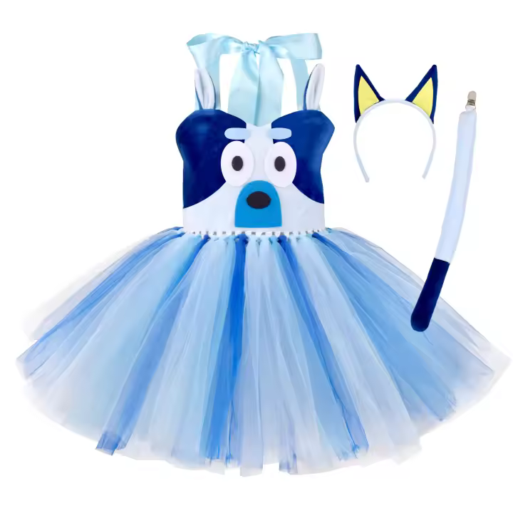Vestido De Princesa Azul De Anime Para Niñas 80-150cm Disfraz De Cumpleaños Y Performance En Escenario Ropa De Cosplay De Bluey - 1
