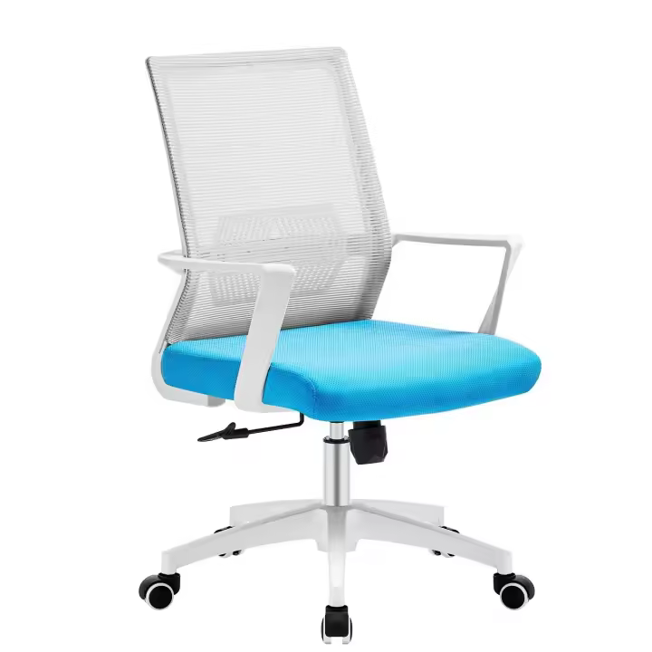 Sillón de oficina RISLEY, blanco, malla gris, tejido azul claro - 1