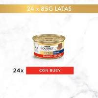Gourmet Purina Gold Mousse, Comida Húmeda para Gato con Buey, 24 latas de 85g- Composición: Carnes y subproductos animales (de los cuales buey 4%), Subproductos de origen vegetal, Sustancias minerales, azúcares. Aditivos: Aditivos nutricionales: UI/kg: Vi - details 1
