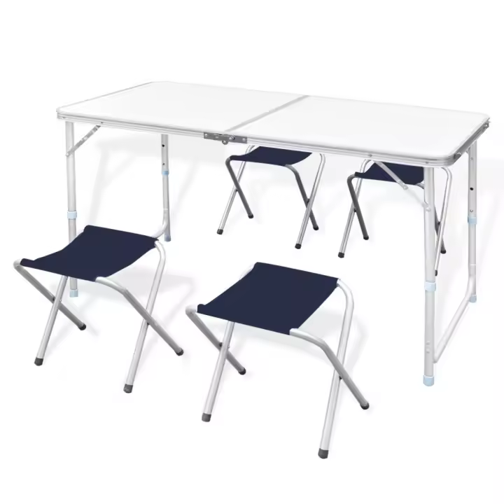 vidaXL Mesa de camping plegable ajustable con 4 taburetes 120x60 cm - 1