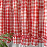 Cortinas Cortas De Rejilla Roja Clásica Con Volantes Para Cocina Y Dormitorio Voile Transparente Valance Para Ventanas Pequeñas Con Bolsa Para Cepillo - details 4