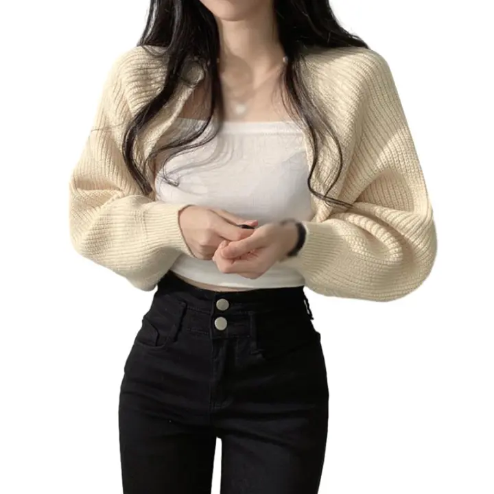 Cardigan De Mujer Elegante De Color Sólido Con Manga Larga Tejido En Nudo Chal Ultra Corto Para Otoño Chaqueta Moda Cuello Mandarín Ajuste Regular - 1