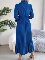 Vestido Largo De Primavera Verano Para Mujer Estilo Casual Color Sólido Cuello Polo Botones Mangas Flares Pliegues Centenares Vestido A-Line - details 12