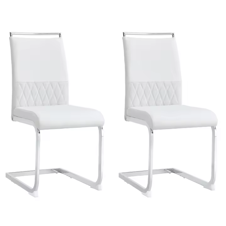 Moderna Silla de Comecoo Juego de 2, PU de cuero de imitación y respaldo de Lino, respaldo Alto tapizado Sillas laterales, Comedete, Cocina, sillas de Oficina de invitados con diseño de Rayas cruzadas espaldas - 1