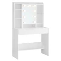 Tocador Moderno con Luces LED Ajustables, Color Blanco, 9 Luces con 3 Tonos, Brillo Ajustable, Espejo, Estantes Ajustables, 2 Cajones, Mesa de Maquillaje Ideal - details 0