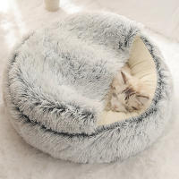 Cama De Gato Redonda De Peluche Suave With Capucha Para Mascotas - details 1