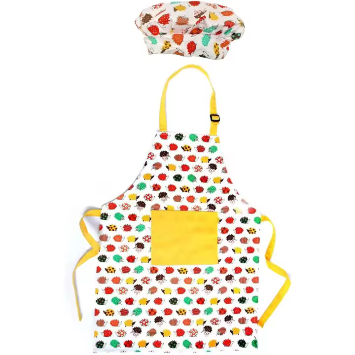 Delantal de chef ajustable para niños y juego de sombreros, delantal de cocina con bolsillo para niños y niñas para la escuela, cocinar, hornear, pintar, jardinería. - 1