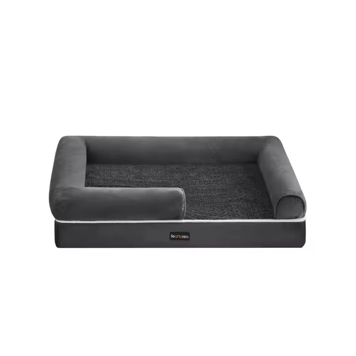 Feandrea Cama Ortopédica para Perros, Sofá, Cama para Mascotas, Acolchado Suave, Bordes Elevados, Funda Extraíble y Lavable, 91 x 71 x 20 cm, Antideslizante, Gris Osucro/Gris Claro - 1