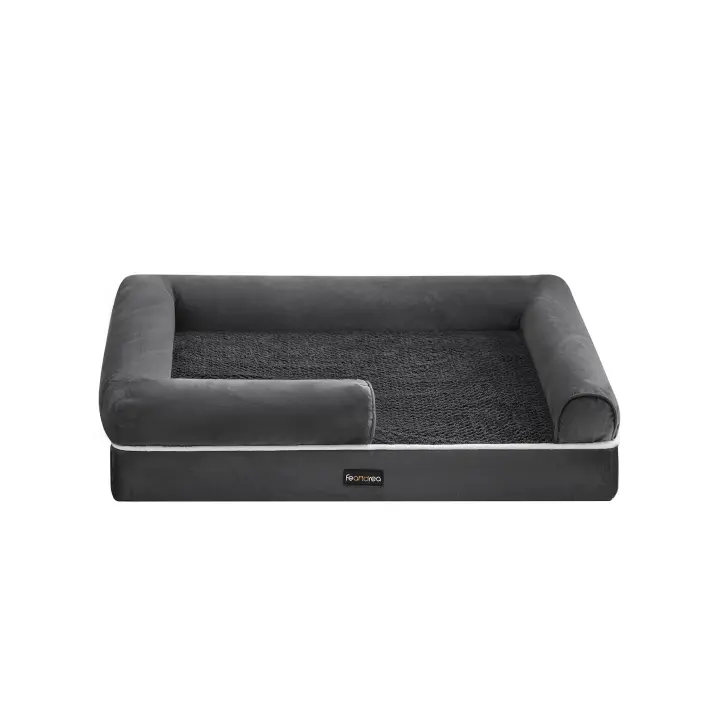 Feandrea Cama Ortopédica para Perros, Sofá, Cama para Mascotas, Acolchado Suave, Bordes Elevados, Funda Extraíble y Lavable, 91 x 71 x 20 cm, Antideslizante, Gris Osucro/Gris Claro - 1