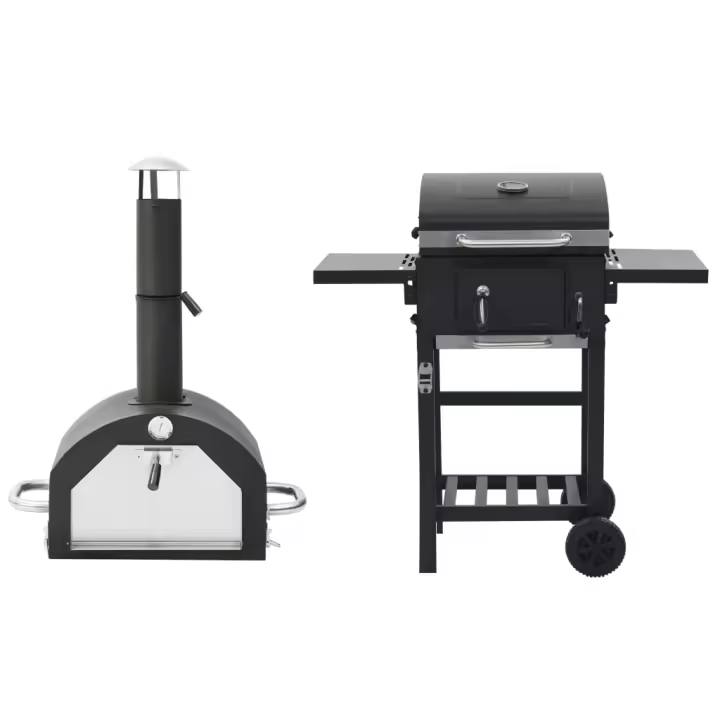 vidaXL Horno para pizza y barbacoa al aire libre 3 en 1 negro - 1