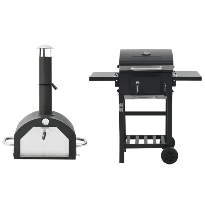 vidaXL Horno para pizza y barbacoa al aire libre 3 en 1 negro - 1