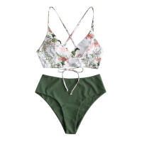 Bikini De Mujer Con Estampado Floral Traje De Baño De Dos Piezas Estilo Playa Sin Aros Cintura Baja Sin Almohadones Talla Grande - details 3