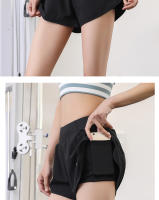 Shorts De Yoga Para Mujer Con Bolsillo Doble Capa De Tela Deportiva Fitness Running Entrenamiento En El Gimnasio - details 13