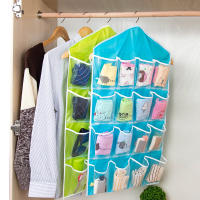 Organizador De Ropa En Estante De Pared 16 Compartimentos Almacenamiento De Ropa De Tela Malla Con Bolsillos Transparentes Para Armario Colgante - details 1