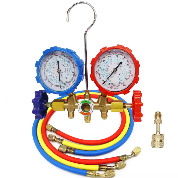 Juego De Medidores De Manifold R410A R22 R134a R404A Para Refrigeración HVAC Con Tubos Y Adaptadores De Conexión Ajustable Para Servicio De Recarga - 1