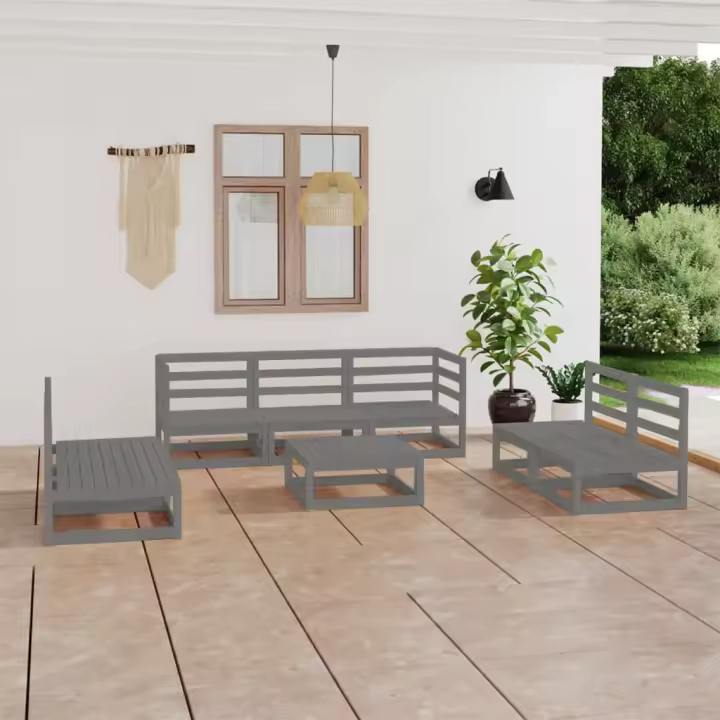 vidaXL Muebles de jardín 8 piezas gris madera de pino maciza - 1