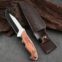 Cuchillo De Aforestado Al Aire Con Mango De Madera Hoja De Acero Inoxidable Cubierta De Cuchillo Herramienta De Corte Para Camping Viajes Regalo De Vacaciones - details 2