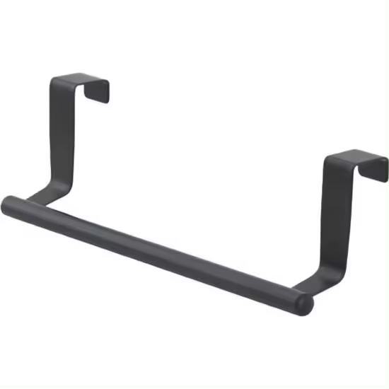 Barra para toallas sobre la puerta del mueble de cocina - 23 cm negro - para 1 toalla - incluye tiras nanoadhesivas / toallero para mueble de cocina - gancho para puerta - 1