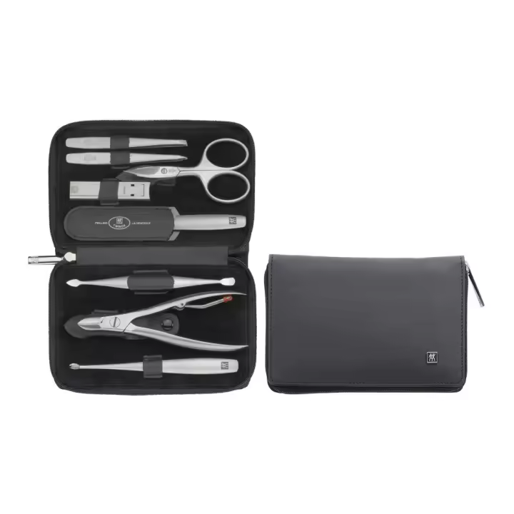 ZWILLING - Estuche Belleza, 8 Piezas, Cremallera, Piel Color Negro, Tijeras Combinadas, Lima, Empuja Cutículas, Instrumento Doble, 2 Pinzas, Cortauñas, Alicates - 1