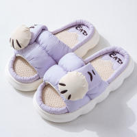 Zapatillas De Plataforma Casual Para Mujer Con Diseño De Gato De Dibujos Animados Zapatos De Lino Elegantes Para El Hogar Con Tobillero Abierto Y Tacón Bajo - details 28