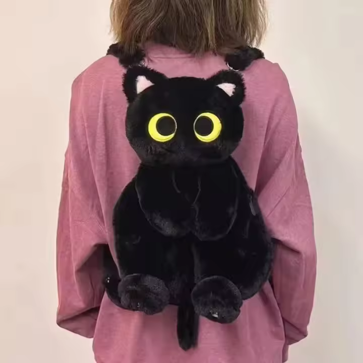 Mochila De Peluche Gato Ojos Grandes Kawaii 40cm Gran Capacidad Para Niños Y Adultos Regalo De Juguete Suave De Animales - 1