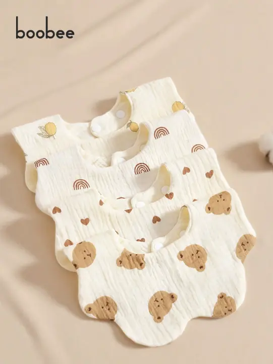 4Pcs Bibs Para Bebés Suaves Y Cómodas Adecuados Para Edades 0-3 Años Con Botones Ocultos Lavables - Máquina Lavable Toallas De Gauze Para Recién Nacidos Impermeables Para Saliva - Toallas De Saliva Para Bebés Perfectos Para Regalos De Baño - 1