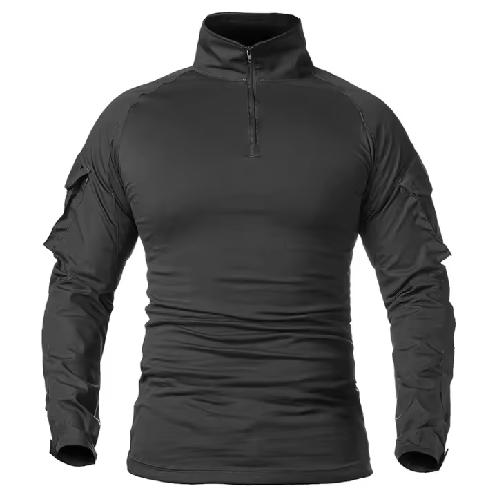 Camisa De Combate Para Hombre Con Manga Larga Y Cierre De 1/4 En Poliéster Y Algodón Ropa Táctica De Color Azul Marino Y Camuflaje Para Airsoft - 1