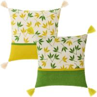 STARLEY-Set de 2 Cojines de Hojas Amarillo y Verde de algodón Natural de 45x45 cm con Relleno - details 0