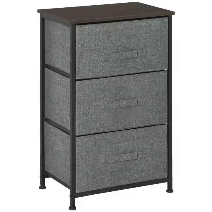 HOMCOM Armario de almacenamiento 3 cajones Chiffonnier dim. 45L x 30W x 71H cm MDF Metal No Tejido Gris - 1