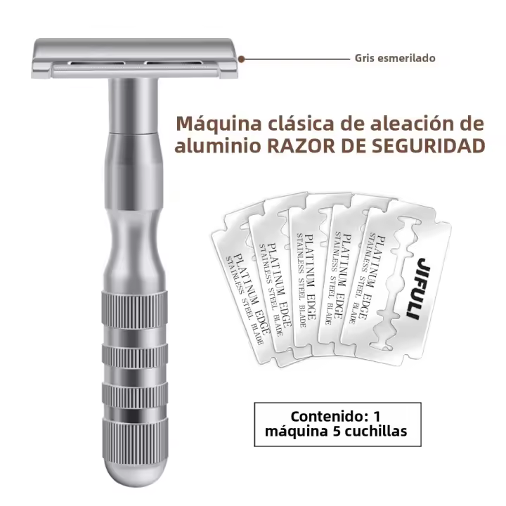 JiFULI Cuchilla De Seguridad Clásica Para Hombres Con Mango De Aleación De Aluminio 1 Máquina 5 Hojas Duras Y Duraderas Afiladas Rasurador - 1