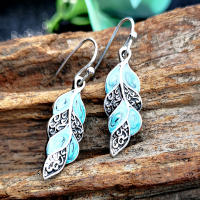 Pendientes Colgantes Boho Ético De Pavo Real Metal Carved Azul Epoxy Pequeño Para Mujer Joyería Tribal Vintage - details 2