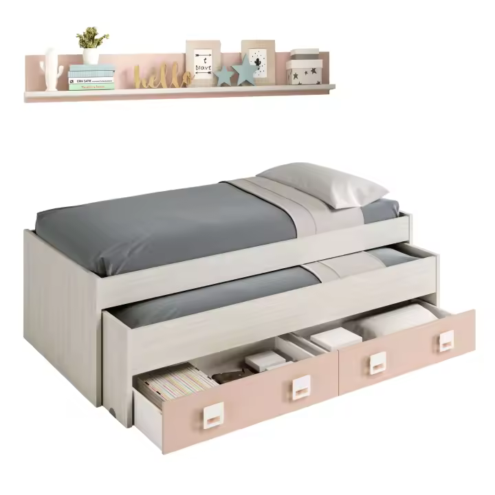 Miroytengo Cama Nido Nube con Estantería habitación Infantil Juvenil Color Blanco Alpes y Rosa Pastel 199x69x96 cm - 1