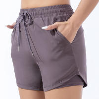 Shorts Deportivos Sueltos Para Mujer Cintura Alta Antideslizante Doble Capa Secado Rápido Entrenamiento Fitness Running - details 5
