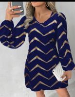 Nuevo Vestido Largo De Moda Para Mujer Con Cuello U Y Mangas En Burbuja De Talla Rodilla Para Otoño E Invierno Casual - details 3