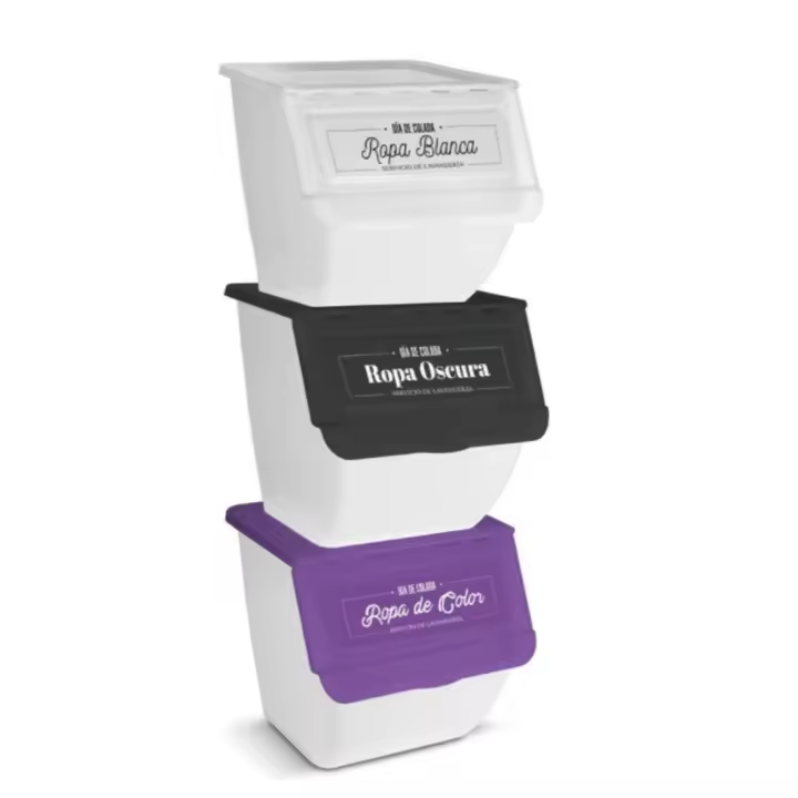 Cubo de Basura de Reciclaje - Pack 3 Cubos Apilables de Cocina con Ruedas - Capacidad 36 L - Ideal para Reciclar (Plástico - Papel - Vidrio) - 1