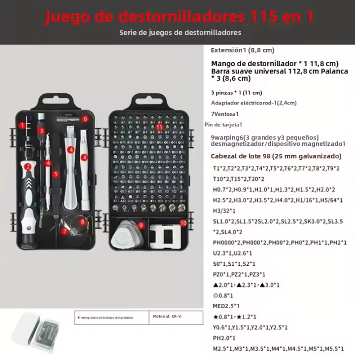 Juego De Destornilladores Magnéticos Precision 115 En 1 Herramienta Multifuncional Para Reparación De Teléfonos Y Equipos De PC Kit De Rescate Automotriz - 1