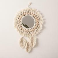 Espejo de pared de macrame, espejo de pared redondo con flecos, tapiz tejido Boho decoración Vintage arte de la pared, espejo antiguo para decoración de paredes - details 1
