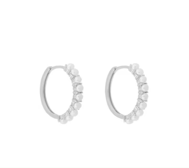 Aretes de Aro con Perlas, 20 mm de Diámetro, Plateado, Ref: CHP153296A - 1
