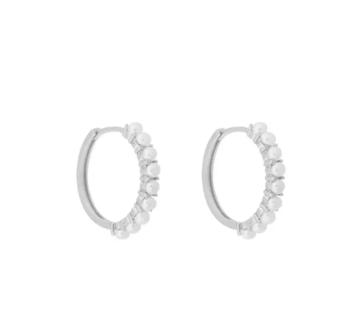 Aretes de Aro con Perlas, 20 mm de Diámetro, Plateado, Ref: CHP153296A - 1