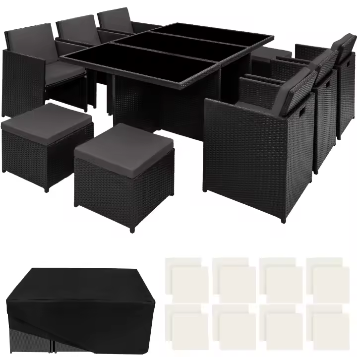 Tectake - Conjunto de ratán sintético Nueva York  Cojines mullidos para máximo confort, grosor aprox. 5 cm  Estructura de aluminio, incluye funda protectora y tuercas de acero inoxidable  2 fundas de cojines intercambiables - 1